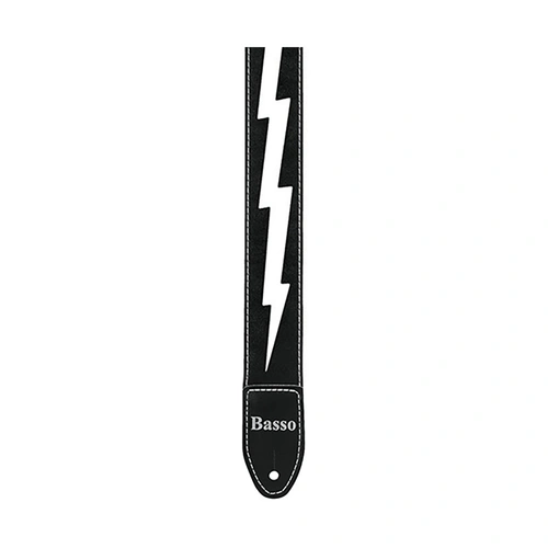 Basso Guitar Strap - Synthetic Lightning SF51, Adjustable 110-150cm, 5cm Wide, Black with Lightning Print, Durable Synthetic Ends