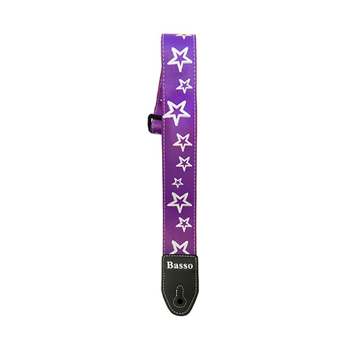 Basso Guitar Strap - Synthetic Purple Stars SF71PL, Adjustable 110-150cm, 5cm Wide, Sweat-Resistant, Durable Double Synthetic Ends