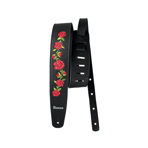 Basso Guitar Strap - Synthetic Black Floral Embroidered VTFL01