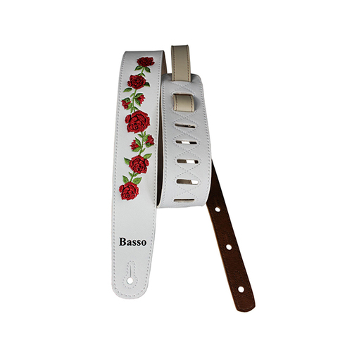 Basso Guitar Strap - Synthetic White Floral Embroidered VTFL04