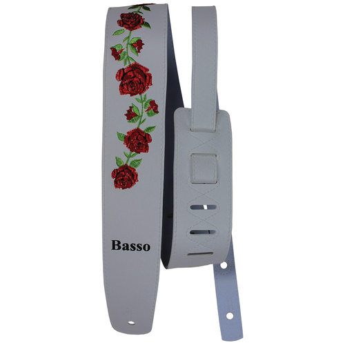 Basso Guitar Strap - Synthetic Light Grey Floral Embroidered VTFL04