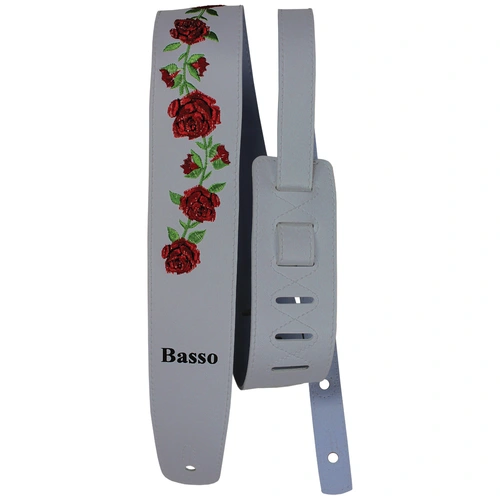 Basso Guitar Strap - Light Grey Synthetic Floral Embroidered VTFL04