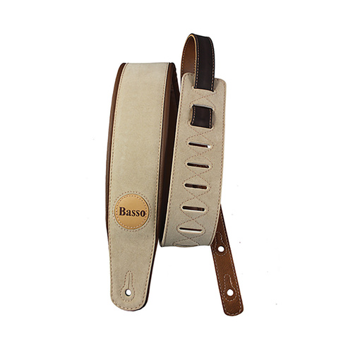 Basso Guitar Strap - Synthetic Suede Beige CLA01, 7.5cm Wide, Adjustable Length 1.00-1.45m, Sweat-Resistant, Foam Padding, Reinforced Tips