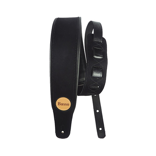 Basso Guitar Strap - Synthetic Suede Black CLA03, 7.5cm Wide, Adjustable Length 1.00-1.45m, Foam Padding, Internal Reinforcement for Stability