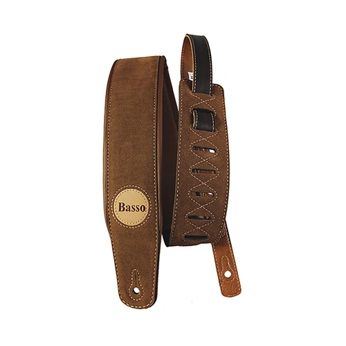 Basso Guitar Strap - Synthetic Suede Brown CLA04, 1.00 to 1.45m Adjustable Length, 7.5cm Width, Internal Foam, Sweat Resistant