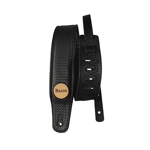 Basso Synthetic Braided Black Guitar Strap CLA15, 1.00-1.45m Length, 7.5cm Width, Foam Padding, Sweat-Resistant, Reinforced Tips