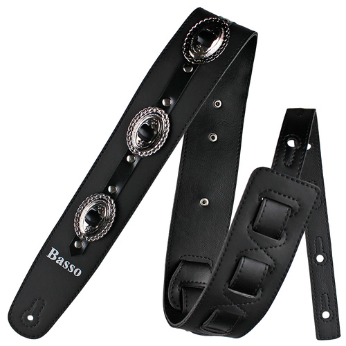 Basso Guitar Strap - Wanted! Country Vegan - Black VT CT 01, Adjustable 92-145 cm, 6 cm Width, 100% Vegan Sustainable Material