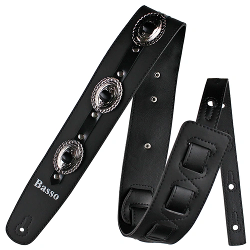 Basso Guitar Strap - Wanted! Country Vegan - Black VT CT 01, Adjustable Length 92-145 cm, 6 cm Width, 100% Recyclable Material