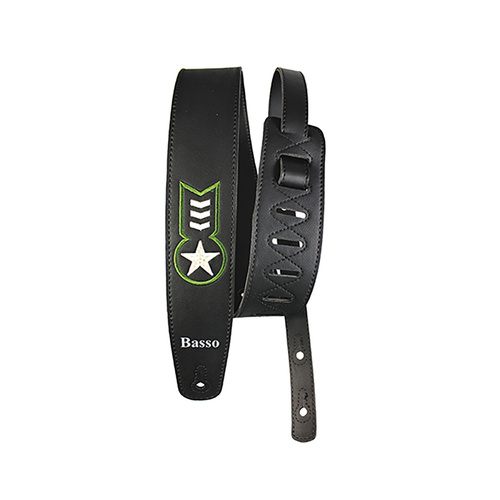 Basso Synthetic Vintage Black Army Guitar Strap - Adjustable 100-150cm, 6cm Width, Sweat Resistant, High Definition Embroidery