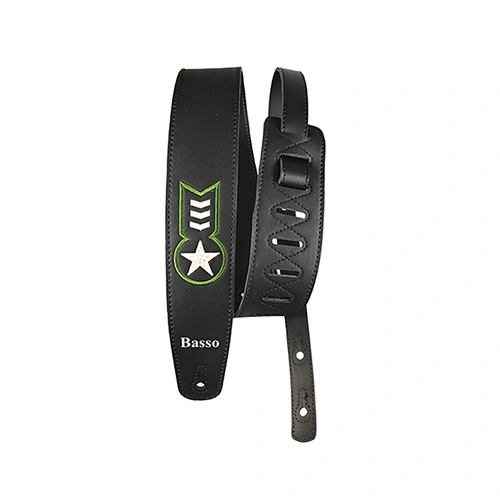 Basso Synthetic Vintage Black Army Guitar Strap - 100-150cm Adjustable Length, 6cm Width, Sweat-Resistant