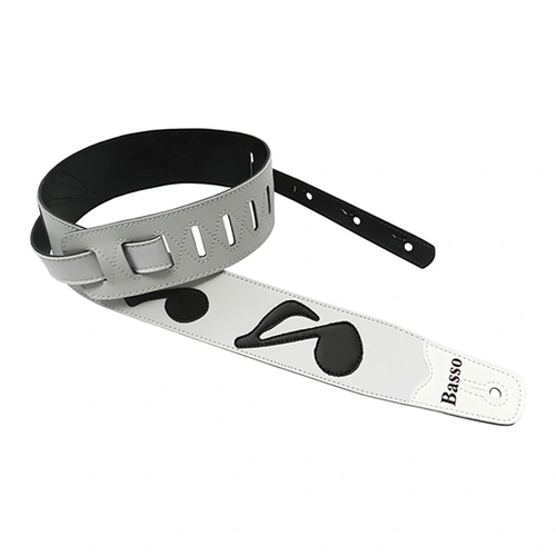 Basso Synthetic Guitar Strap with Stitched Musical Notes, White, SRV-WHT, Adjustable 100-150cm Length, 6cm Width