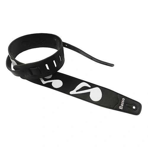 Basso Synthetic Guitar Strap with Stitched Musical Notes, Black, 100-150cm Adjustable Length, 6.0cm Width, Prevents Sweat Absorption