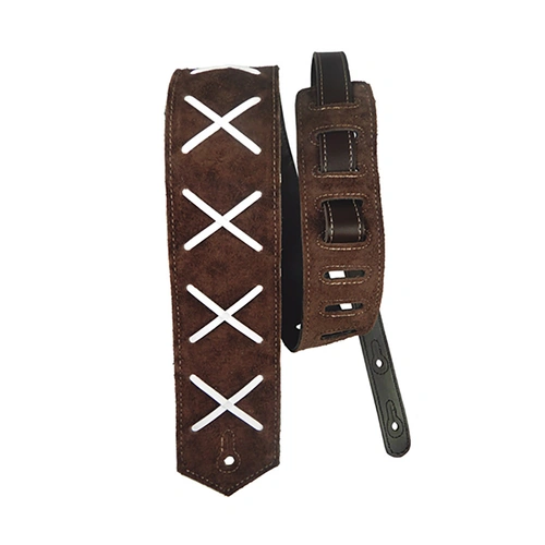 Basso Leather X Pattern Guitar Strap - Dark Brown DG02