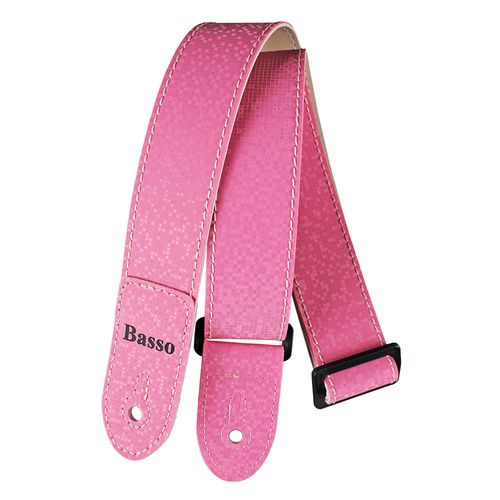 Basso Kids Guitar Strap - Pink SF197, Adjustable 67-118cm, 5cm Wide, Recyclable Synthetic