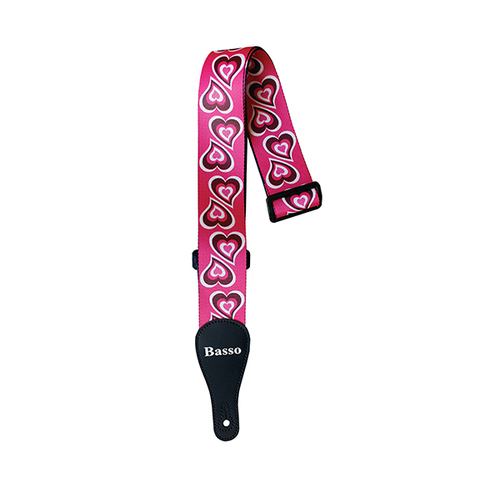 Basso Guitar Strap - Polyester Pop Art Pink Hearts DE19