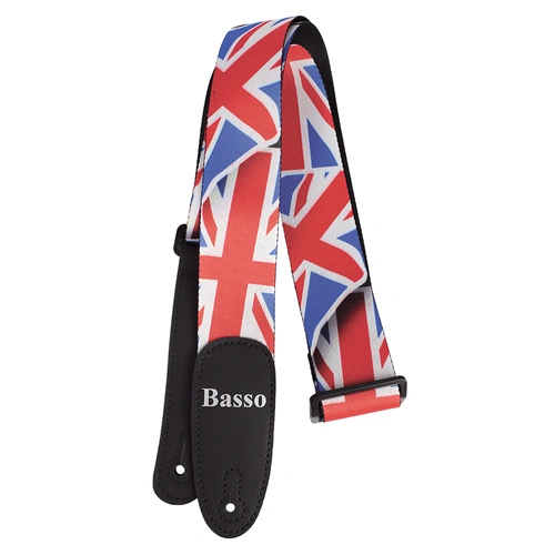 Basso Guitar Strap - Polyester Pop Art Union Jack DE354, Adjustable 100-155cm, 5cm Wide, Reinforced Double Synthetic Ends