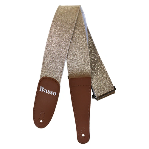 Basso Glitter Stage Series Light Gold Guitar Strap EX45, 5cm Wide, Adjustable Length 90-145cm, Recyclable Synthetic Material