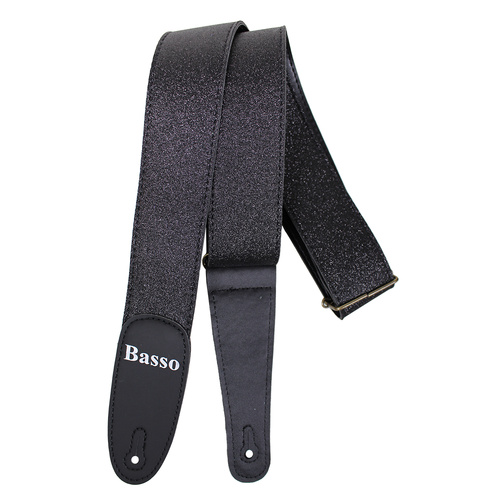 Basso Guitar Strap - Glitter Stage Series Black Glitter EX47, Adjustable 90-145cm, 5cm Wide, Recyclable Synthetic
