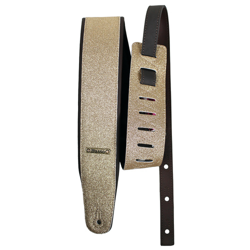 Basso Glitter Classic Stage Guitar Strap - Light Gold, Adjustable 92-145cm, 7cm Wide, Recyclable Synthetic