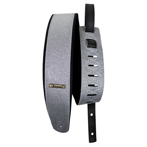 Basso Glitter Classic Stage Guitar Strap Silver CLA46, Adjustable 92-145cm, 7cm Wide, Recyclable Synthetic