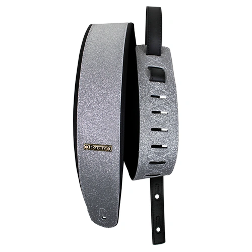 Basso Guitar Strap - Glitter Classic Stage Series Silver Glitter CLA46, Adjustable 92-145cm, 7cm Wide, Recyclable Synthetic
