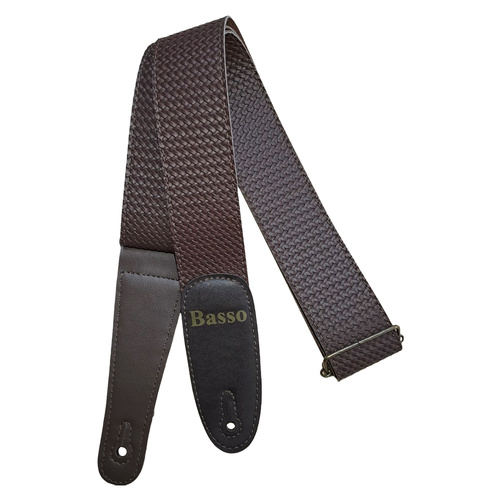 Basso Guitar Strap - Tresse Braided Rustic Brown, Adjustable 85-150cm, Synthetic Lining, Durable, Lightweight, Comfortable for Musicians