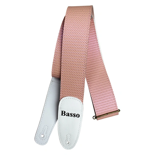 Basso Light Pink Braided Guitar Strap - Adjustable 85-150cm, Synthetic, 5cm Width, Durable, Comfortable, Sweat-Resistant
