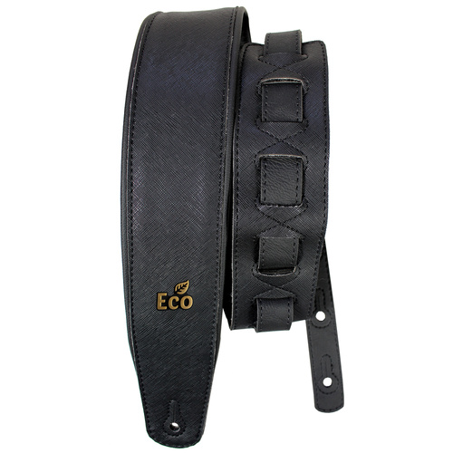 EcoStrap RC01 Black Adjustable Guitar Strap - Padded, 100% Recyclable Vinyl-Tech, 3" Width, 37" to 56" Length, Made in Brazil