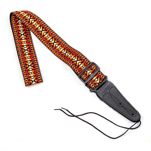Woven Tyrolean Guitar Strap 50mm - Adjustable with Button Hole and Leather Ties, Made in Taiwan