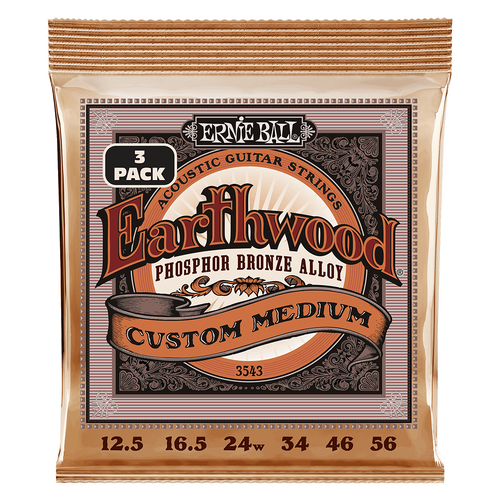 Ernie Ball Earthwood Custom Medium PhosphorBronze Acoustic Guitar Strings 3-Pack 12.5-56