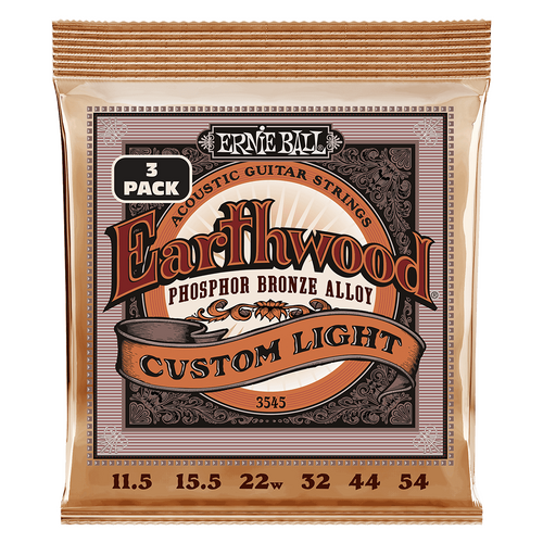 Ernie Ball Earthwood Custom Light PhosphorBronze Acoustic Guitar Strings 3-Pack 11.5-54