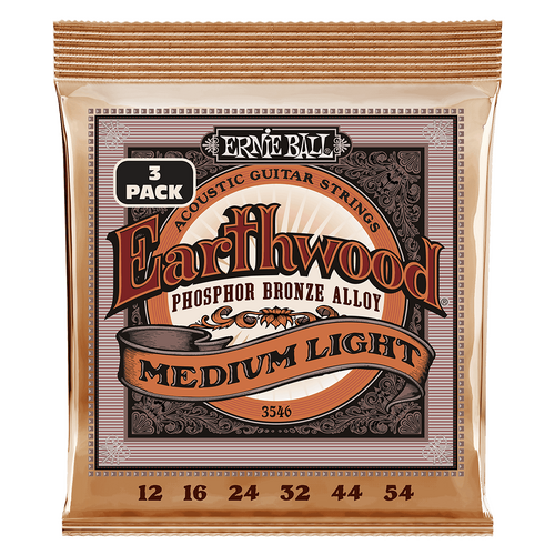 Ernie Ball Earthwood Medium Light PhosphorBronze Acoustic Guitar Strings 3-Pack 12-54