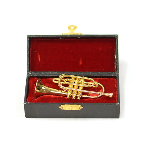 Brass Miniature Cornet Instrument in Case - 9cm