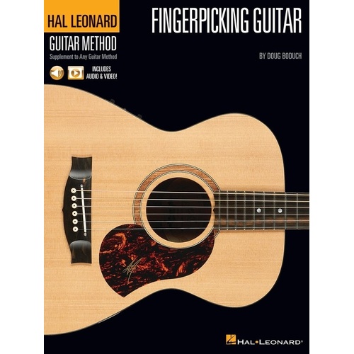 Hal Leonard Fingerpicking Guitar Method Book by Doug Boduch, 40 Pages, Guitar Lessons with Audio/Video Demos