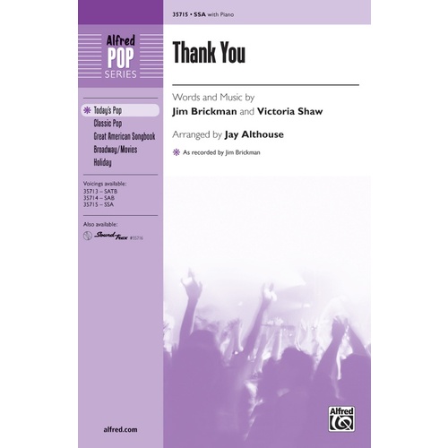 Thank You SSA Choral Sheet Music