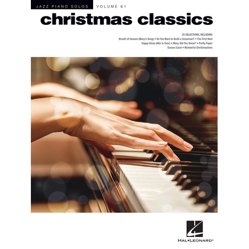 Christmas Classics Jazz Piano Solos V61 JPS by Hal Leonard, 96 pages, includes 24 jazzy holiday arrangements for piano solo.