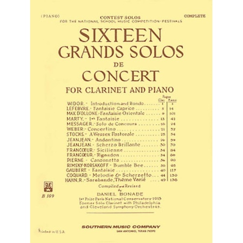 16 Grand Solos De Concert For Clarinet/Piano