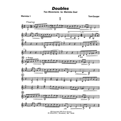 Gauger - Doubles For Marimba Duet (Softcover Book)