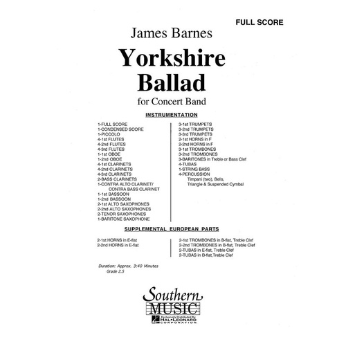 Yorkshire Ballad Concert Band Full Score Only (Music Score)