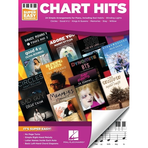Chart Hits Super Easy Songbook for Piano and Keyboard - 24 Contemporary Hits, E-Z Play Format, 48 Pages, Hal Leonard