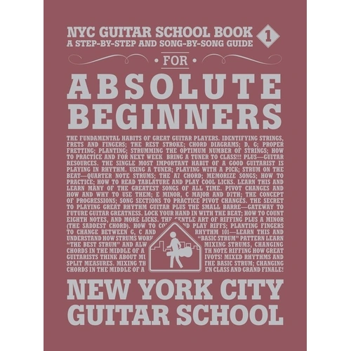NYC Guitar School Book 1 by Hal Leonard, 112 pages, comprehensive beginner guitar method, covers fundamentals and popular songs.