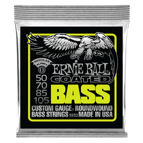 Ernie Ball Regular Slinky Coated Electric Bass Strings, 50-105 Gauge