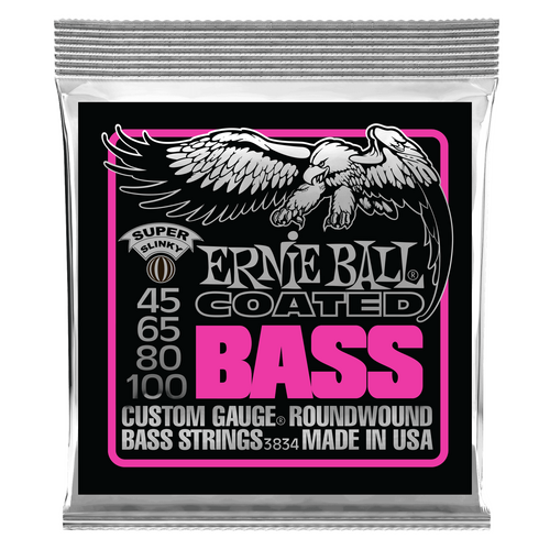 Ernie Ball Super Slinky Coated Electric Bass Strings-45-100 Gauge