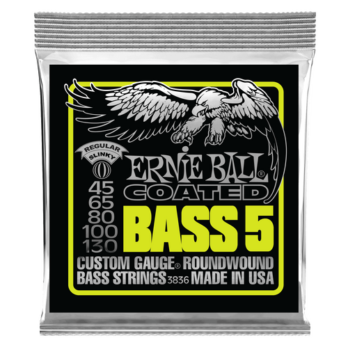 Ernie Ball Bass 5 Slinky Coated Electric Bass Strings, 45-130 Gauge