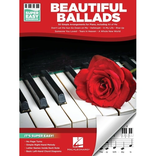 Beautiful Ballads Super Easy Songbook by Hal Leonard - 50 Accessible Piano Arrangements with Lyrics and Chord Diagrams, 104 Pages