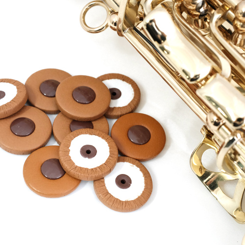 Tan Leather Sax Pad with 18mm Plastic Disc and Regular Felt, 4mm Thickness