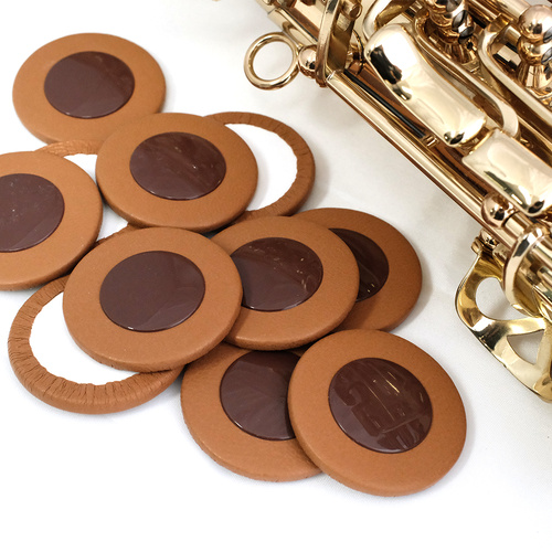 Tan Leather Sax Pad with 40.5mm Plastic Disc and Regular Felt, 4mm Thickness