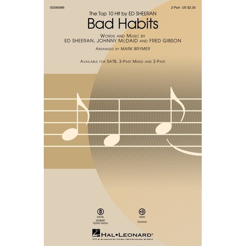 Bad Habits 2 Part Choral Sheet Music by Ed Sheeran, Hal Leonard, 12 Pages, Pop Choral Series