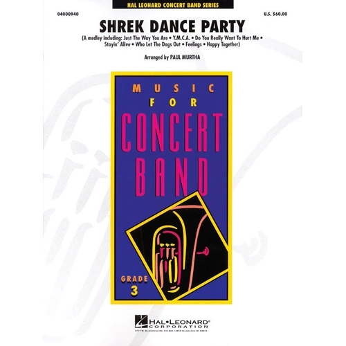Shrek Dance Party for Band by Paul Murtha, Hal Leonard, Young Concert Band, 1 Page, Fast-Paced Medley Including Popular Songs