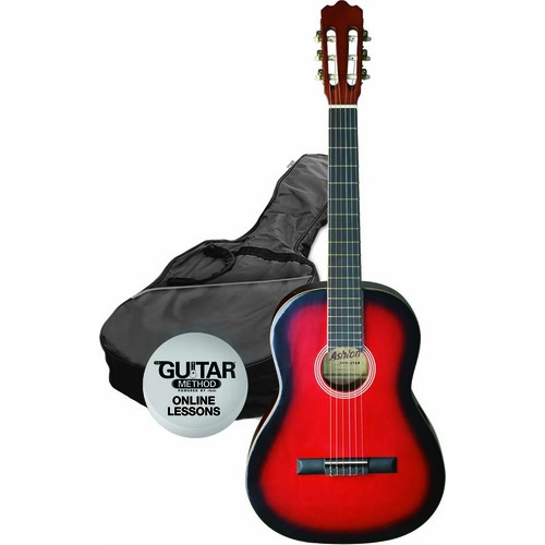 Ashton SPCG12 TRB Starter Pack 1/2 Size Nylon String Guitar w/ Bag (Translucent Red Burst)